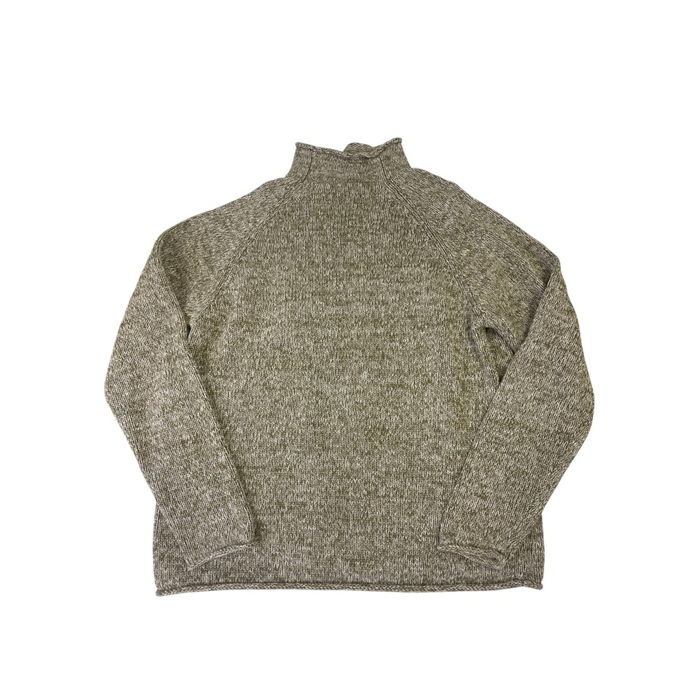 J.Crew Mens Roll Neck M Marled Olive Green Cotton Raglan Sweater Fisherman